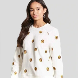 FOREVER 21 | Cotton Ivory/White Burger Print Allover Sweatshirt Size S (NWOT)